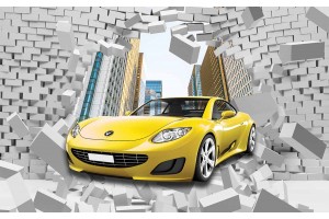 Фототапет MAZDA кола с разбита тухлена стена сгради